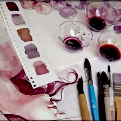 WORKSHOP DE AQUARELA<br>O VINHO como Tinta, Degustação Guiada<br> De Vinhos<br> e Aula de Tiramissu